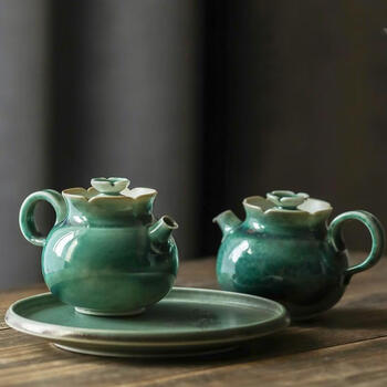 景德馨翡翠绿可养开片功夫茶具茶壶陶瓷单壶泡茶器家用花容壶喝茶个人