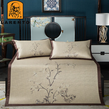 老人头家纺新中式藤席凉席三件套18米印花空调冰丝席15m席子春意盎然