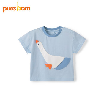 博睿恩（Pureborn）婴幼儿T恤夏新款男女宝宝纯棉卡通造型短袖上衣6个月-4岁 雾蓝 90cm