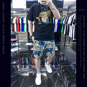 酷奇欧货短裤套装高级感男士夏季潮流休闲时尚潮牌宽松短袖t恤两件套