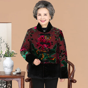 妈妈大花袄老年人冬装棉衣女奶奶装妈妈羽绒棉服加厚老太太花棉袄