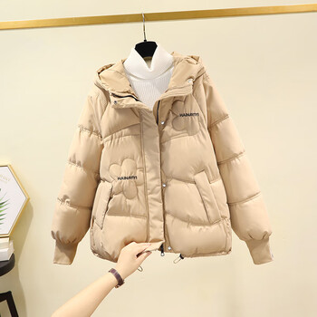 柔妙缘短款羽绒服女大码胖mm女宽松小个子连帽加厚冬季外套 奶茶色 m