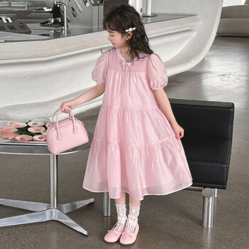 贝格菲裙子连衣裙2024夏装女儿童夏季甜美盘扣裙女孩子912岁甜美淑女