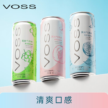 芙丝（VOSS）气泡水(汽水) 樱花白桃味 330ml*12罐 0糖0卡0碳水