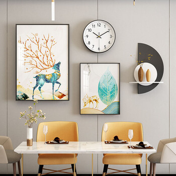 寻福居现代简约餐厅钟表装饰画组合铝合金画框轻奢风餐厅走廊壁挂壁饰