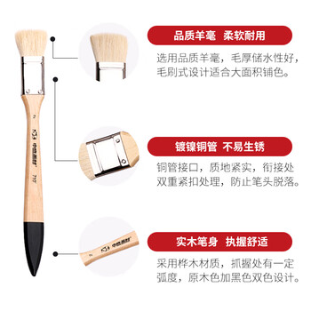 中盛画材羊毛刷画笔水彩油画丙烯颜料专用排笔套装底纹刷子软毛画刷油漆涂料刷子2号美术写生