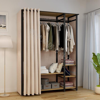 德四方布衣柜全钢架出租屋家用落地组装欧式衣柜公寓开放式衣柜黑白架