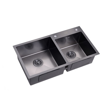 纳米手工水槽304不锈钢洗菜盆加厚双槽 黑色洗碗池双盆套装 7843配