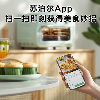苏泊尔家用多功能空气炸锅电烤箱一体空气循环免翻面12L 小型烘焙可视玻璃门清新绿OJ12AK810