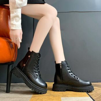 女生中学生女孩马丁靴学生初中生春秋款平底短靴英伦风秋冬款粗跟皮鞋