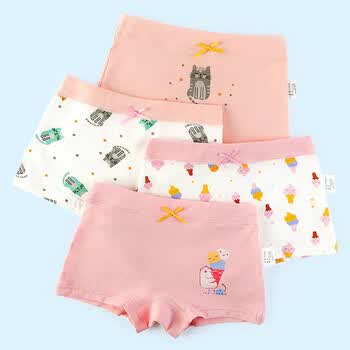 儿童内裤女孩棉女童宝宝角四角中大童小学生公主小童短裤猫咪舞蹈四条