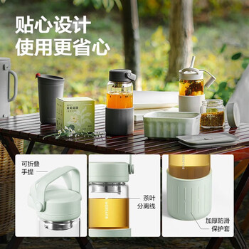 北鼎（Buydeem）茶水分离玻璃杯 男女高颜值便携随手杯办公室泡茶杯浅岛灰470ml