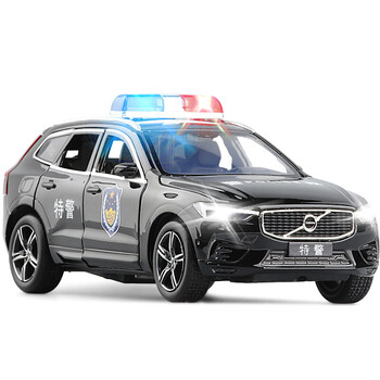 32volvo沃尔沃xc60越野合金车模六开声光回力金属模型玩具 黑色警车