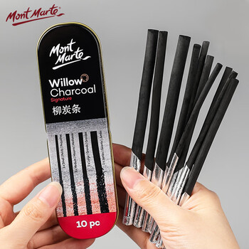 蒙玛特(Mont Marte)炭笔10支装 素描炭条柳木碳精条木炭画笔大中小号套装 写生速写学生铁盒装碳笔MPN0043 速写 马克笔绘画