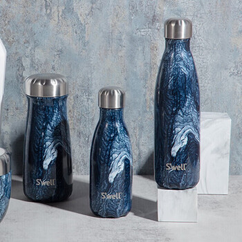 S'WELL保温杯不锈钢保温瓶户外运动水杯男女生礼物藏蓝大理石500ml