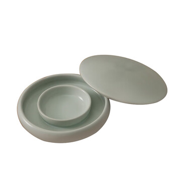 漢墨 汝窑防干墨碟套装 陶瓷防蒸发墨池书法专用砚台带盖2件套 文房四宝学生用高颜值笔洗