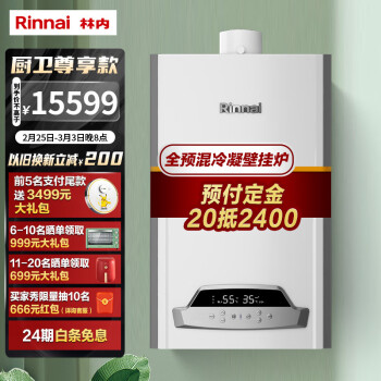 林内(Rinnai)全预混冷凝壁挂炉 天然气采暖炉家用地暖供暖全屋大水量热水洗浴智慧节能恒温LL1GBQ25-25Q55A