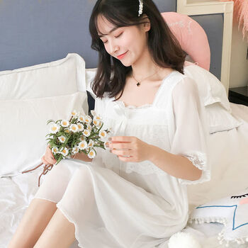 吊带睡裙女夏季性感冰丝薄款凉快公主风蕾丝睡衣裙737白色睡无胸垫m80