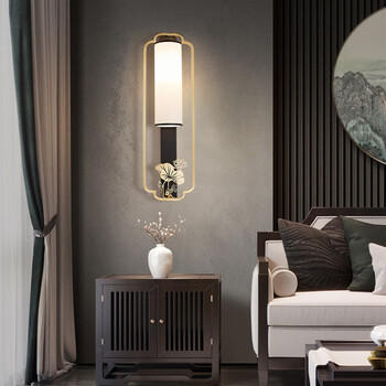 戈洛米 新中式全铜壁灯中国风客厅电视背景墙壁灯过道复古卧室床头灯