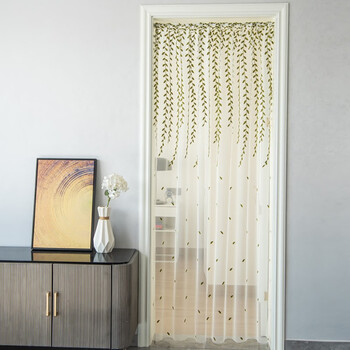 赫牧(hemu)防蚊门帘绣花纱帘卧室防蝇加密纱门帘免打孔隔断帘伸缩杆