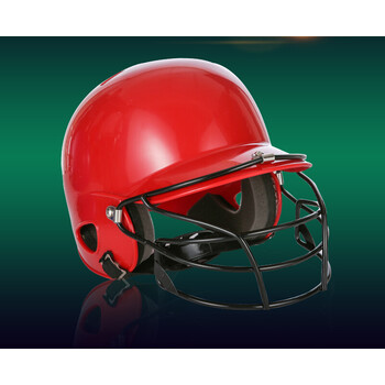 棒球打击头盔 双耳戴面具防护罩 保护头护脸棒垒球 带面罩款-红色