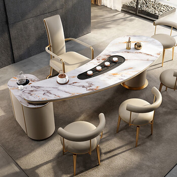 仁度轻奢岩板茶桌异型定制天然大理石功夫茶桌别墅高端茶台烧水壶20m