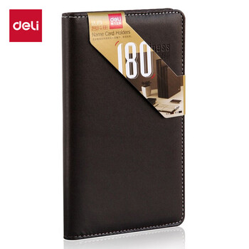 得力(deli)90袋(180枚)皮面摊开式名片册 商务名片夹 棕色