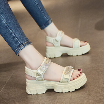 回力潮品运动凉鞋女2023年夏季新款松糕厚底女鞋水钻高跟时尚沙滩休闲