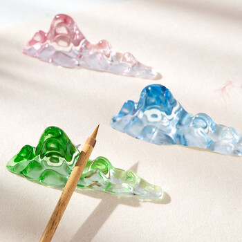 梅林笔庄琉璃笔搁毛笔架笔山笔架放毛笔的托搁笔架笔架山镇尺托水晶创意摆件文房四宝 琉璃山峦笔山蓝色