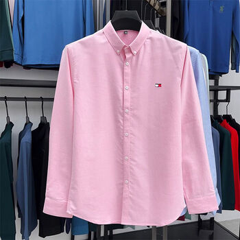 品牌汤米tomyhilfigr长袖衬衫春秋中青年休闲男衬衣粉色m建议100120斤