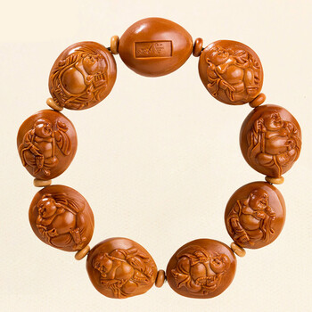 艾美福光面八宝弥勒橄榄核手串男夏雨本工苏工纯手工核雕雕刻老铁核