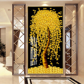 【轻奢高端】15玄关画挂画发财树金元宝摇钱发财树入户玄关装饰画
