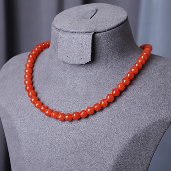 森宝莱保山南红冰红项链女珠珠链 18k金扣 高档气质锁骨链 母亲节礼物