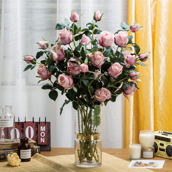如一花开仿真花客厅假花摆件玻璃花瓶插花餐桌装饰花干花绢花塑料花6支深粉 图片价格品牌报价 京东