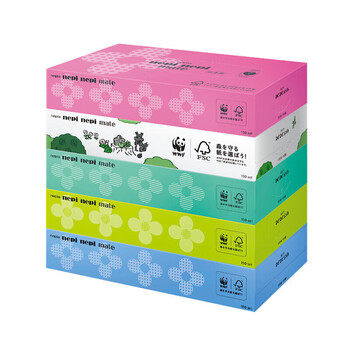 妮飘（Nepia）抽纸大花盒装抽纸巾2层150抽*5盒日本原装进口抽取式盒装餐巾纸