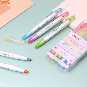 uni三菱 双头荧光记号笔 学生作业手账绘画标记笔彩色笔 PUS-103T 5色淡色系套装