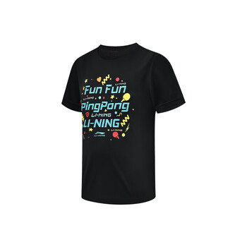 李宁（LI-NING）乒乓球服速干短袖儿童跑步运动服基础上衣T恤青少年 黑色 130