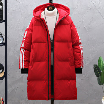 有漫兔年本命年羽绒服男大红色羽绒服加长款过膝盖冬季保暖外套22062