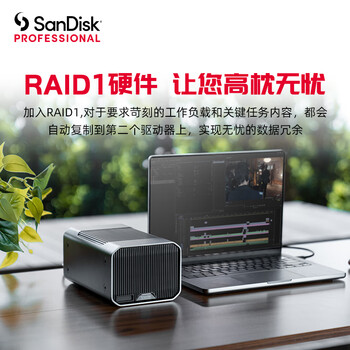 闪迪大师极锐 致镜12TB 双盘位企业级桌面移动硬盘 G-RAID™ 磁盘列阵双雷电3接口内置7200转高速桌面存储