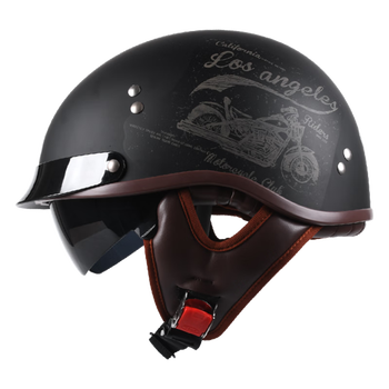 野马yema3c认证皮质电瓶电动车头盔男女四季通用夏季摩托复古灰安亚黑