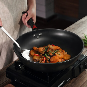 炊大皇炒锅无涂层爆炒老铁锅平底炒菜锅家用烹饪锅具电磁炉燃气煤气灶