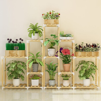 华哩哩花架实木花架子客厅阳台室内多层落地式花盆架子花开富贵b13 图片价格品牌报价 京东