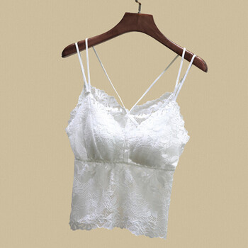 一体式免穿文胸固定乳胶杯蕾丝抹胸女美背吊带背心胸罩防走光内搭白色