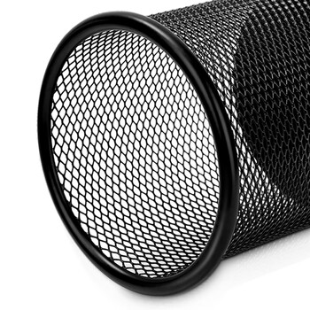 得力（deli）金属网纹圆形笔筒 简约创意桌面收纳盒 办公学习用品 黑色