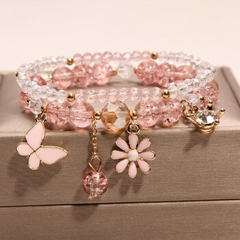 韩版小清新可爱兔子儿童水晶串珠手链女简约森系学生闺蜜手串手环