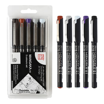 吴竹(KURETAKE)进口勾线笔针管笔中性笔签字绘图漫画手绘5色套装(棕/黑/紫/浅蓝/浅灰)CNM-01/5V 吴竹(KURETAKE)进口勾线笔针管笔中性笔签字绘图漫画手绘5色套装(棕/黑/紫/浅蓝/浅灰)CNM-01/5V
