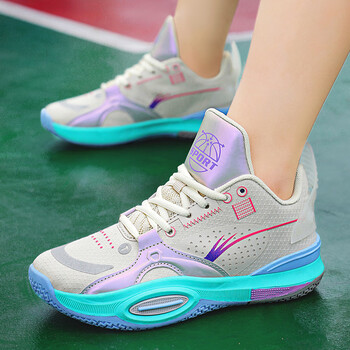 女童鞋篮球鞋2022秋季网面透气儿童球鞋女孩跑步运动鞋中大童米色32