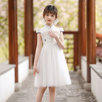 甜木兰3-12岁女童连衣裙夏季新款改良中国风小女孩古装汉服唐装礼服