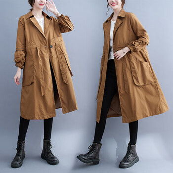 梵侈赫尔休闲长款风衣女2023春秋新款中年时尚春装外套卡其色m