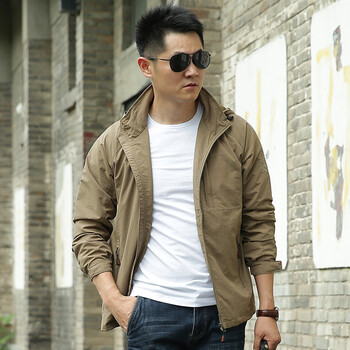 俪宝文40岁成熟稳重男人的衣服秋季新款工装夹克连帽中年休闲外套